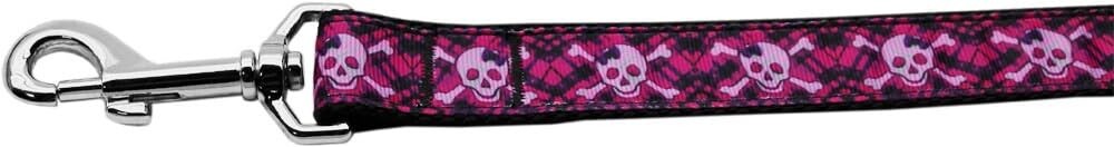 Pet Dog & Cat Nylon Collar or Leash, "Hot Pink Plaid Skulls" 3/8" w x 6 ft. leash