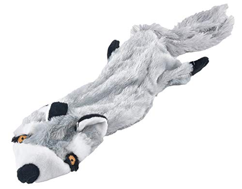 Jeffers Pet Thinnies Unstuffed No Squeaker W/Rope Dog Toy - 21'' Plush Raccoon, Flat Stuffing Free Chew Toy For Small, Medium &