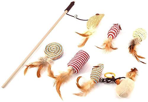 Psk Pet Mart Cat Teaser Rat 40 Cm Playing Stick Feather Interactive Toy With 67 Cm Rope