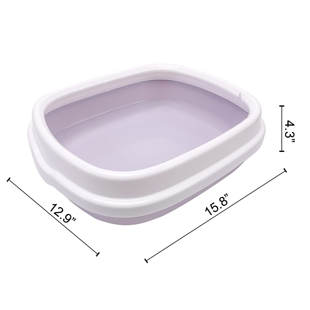 Cat Open Top Litter Box With Lid, Cat Litter Mat, Poop Lifter Scoop & Kitten Kitty Stainless Steel Feeding Dish Bowl, Cat Starter Kit 4 Pack For Small Cat Within 5 Months (Grey-Four Entries)