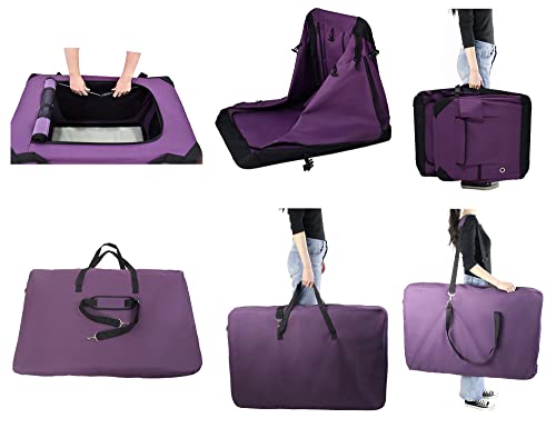 Elitefield 4-Door Folding Soft Dog Crate With Curtains, Carrying Bag And Fleece Bed (2 Year Warranty), Indoor & Outdoor Pet Home (20' L X 14' W X 14' H, Purple+4 Door Curtains)