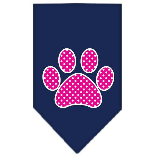 Pet and Dog Bandana Screen Printed, &quot;Pink Swiss Dot Paw&quot; Navy Blue Small