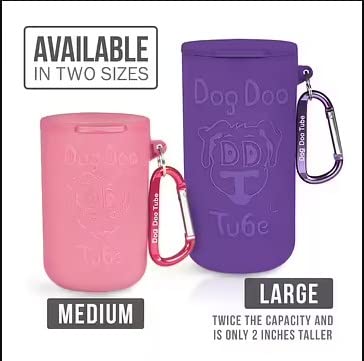 Dog Doo Tube Reusable Dog Poop Holder For Dog Walkers - Carries Used Dog Poop Bags - Tight Fitting Lid Keeps In Odors - Dog Waste Carrier - Attachable To Dog Leash, Harness Or Waist (Medium, Pink)