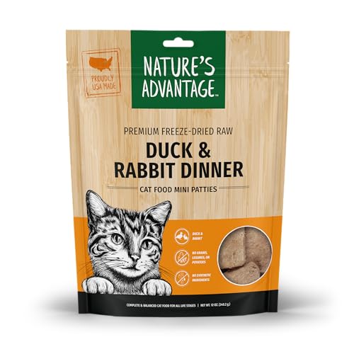 Natures Advantage Freeze-Dried Raw Duck & Rabbit Dinner Cat Food Mini Patties, 12 oz | Grain Free, High Protein Nutrition