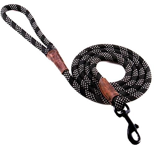 Max And Neo Rope Leash Reflective - 6 Ft X 1/2'' (Black, Donates To Dog Rescue)