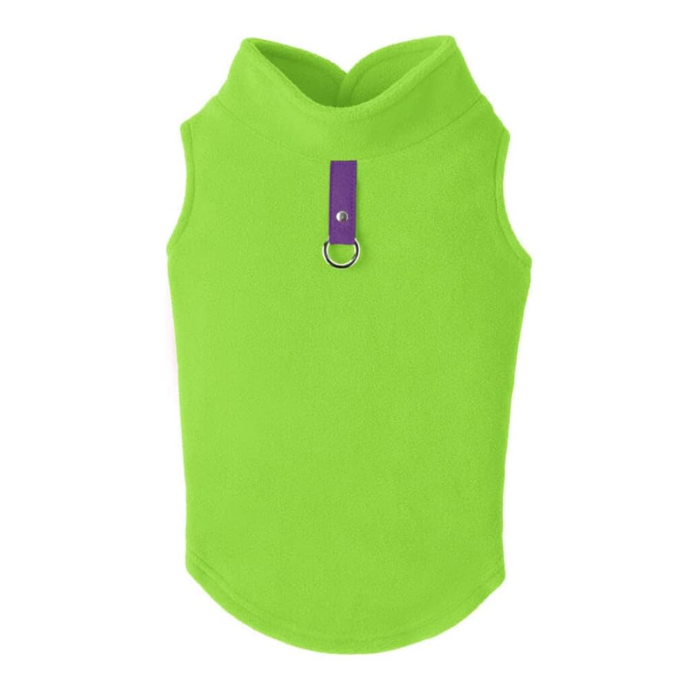 Gooby - Fleece Vest, Small Dog Pullover Fleece Jacket With Leash Ring, Lime, Large