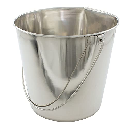 Indipets Stainless Steel Bucket for Pets (9-Quart) - Flat Back Pail w/Out Hooks - Food & Water Pail for Cats & Dogs