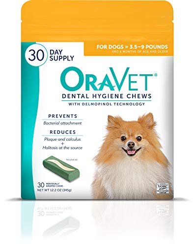 Oravet Dental Chews For Dogs, Oral Care And Hygiene Chews (Extra Small Dogs, 3.5-9 Lbs.) Yellow Pouch, 30 Count