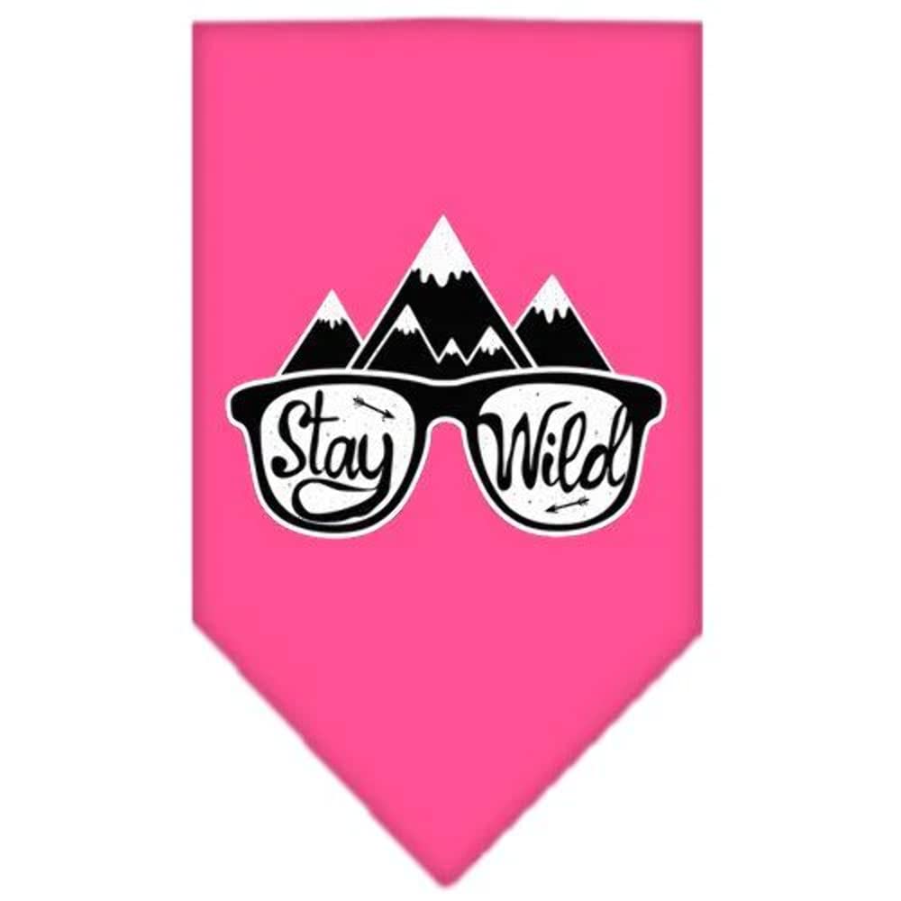 Dog Bandana Screen Printed, &quot;Stay Wild&quot; Bright Pink Large