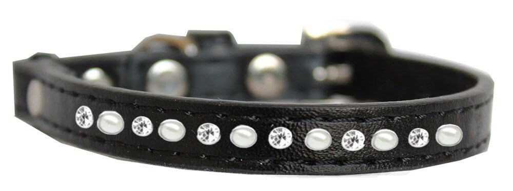 Premium Cat Safety Collar, Pearl & Clear Jewel - 12 - Black