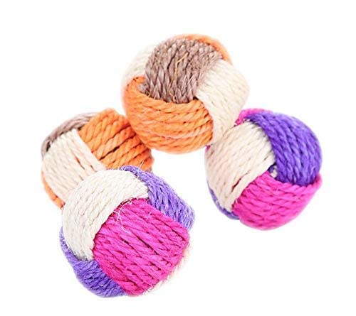 Psk Pet Mart Cat Dog Pet Toy Sisal Hemp Knitted Ball Tricolor Biting Interactive Pet Supplies (Pack Of 2)