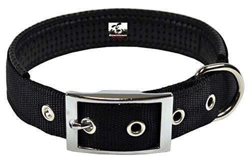 Downtown Pet Supply Deluxe Dog Collar - Padded Adjustable Dog Collar With Metal Buckle & D-Ring - Machine Washable & Water Resistant Thick Dog Collar - Black - L - Large Dog Collar