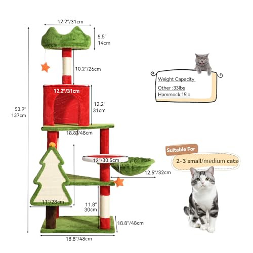 YITAHOME Tall Cat Tree Tower for Indoor Cats, 54in Multi-Level Cat Climbing Tower with Cat Condos, Top Perches, Hammock, Sisal S