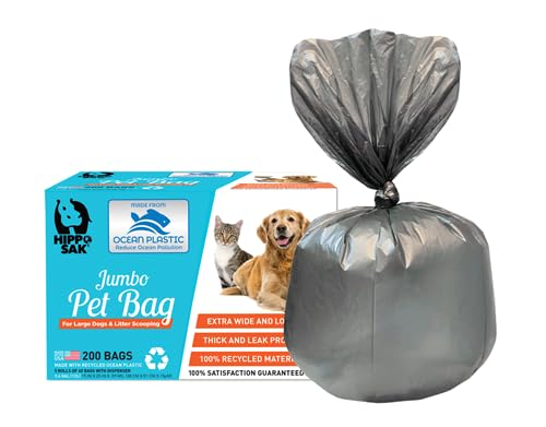 Hippo Sak Extra Large Pet Poop Bags with Dispenser, Made with Ocean Plastic, 200 Count