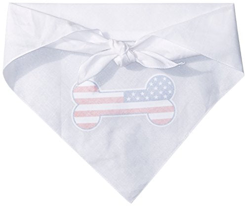 Pet and Dog Bandana Screen Printed, &quot;Bone Shaped American Flag&quot; White Large