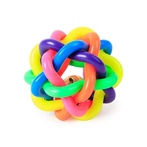 PSK PET MART Dog Chew Knot Ball Rainbow Colorful Rubber Cord Woven Toy with Jingle Bell Inside,Dog Cat Training Playing Chewing 