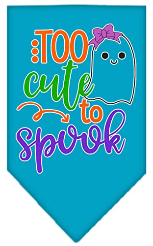 Halloween Pet and Dog Bandana Screen Printed, &quot;Too Cute To Spook - Girly Ghost&quot; Turquoise Small
