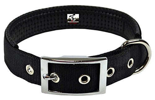 Downtown Pet Supply Deluxe Dog Collar - Padded Adjustable Dog Collar With Metal Buckle & D-Ring - Machine Washable & Water Resistant Thick Dog Collar - Black - L - Large Dog Collar