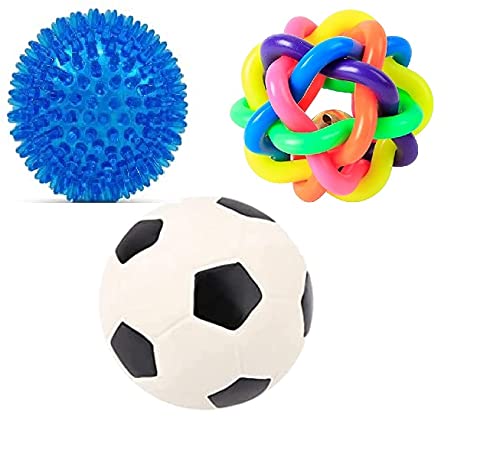 RvPaws Ball Chew Teether Toys for Dog, Puppy, Cat, Kitten Combo of 3 Ring Ball, Led Light Spiked Ball, Foot Ball