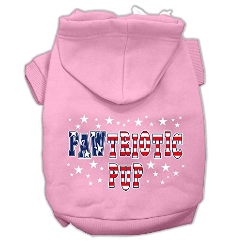 Pet Dog & Cat Hoodie Screen Printed, 'Pawtriotic Pup' Light Pink Md (6-10 Lbs.)