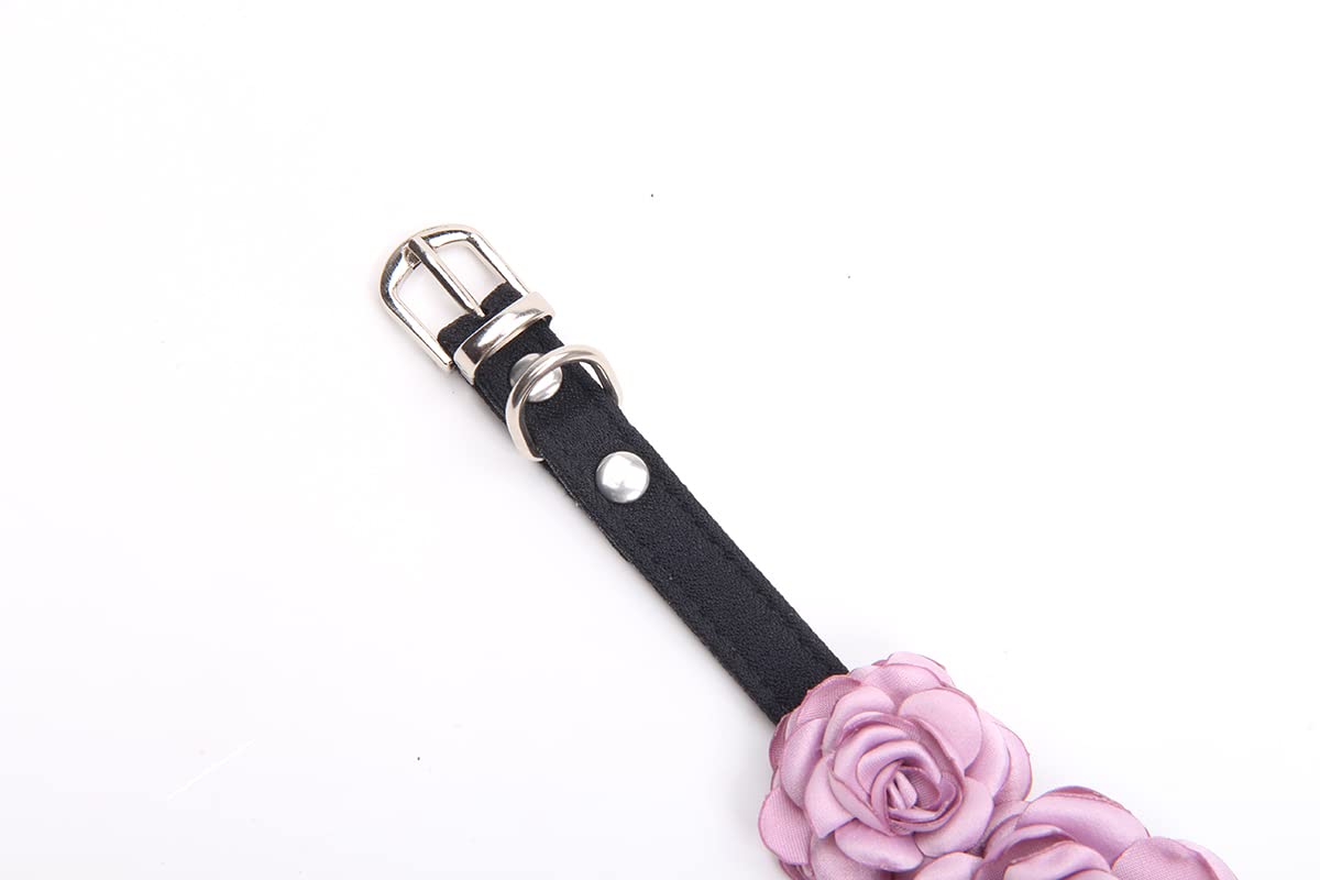 Sks Pet Roses Collar Necklace For Small Dogs Cats Girl Teacup Yorkie Handmade Adjustable Size M Purple(11~13Inch)