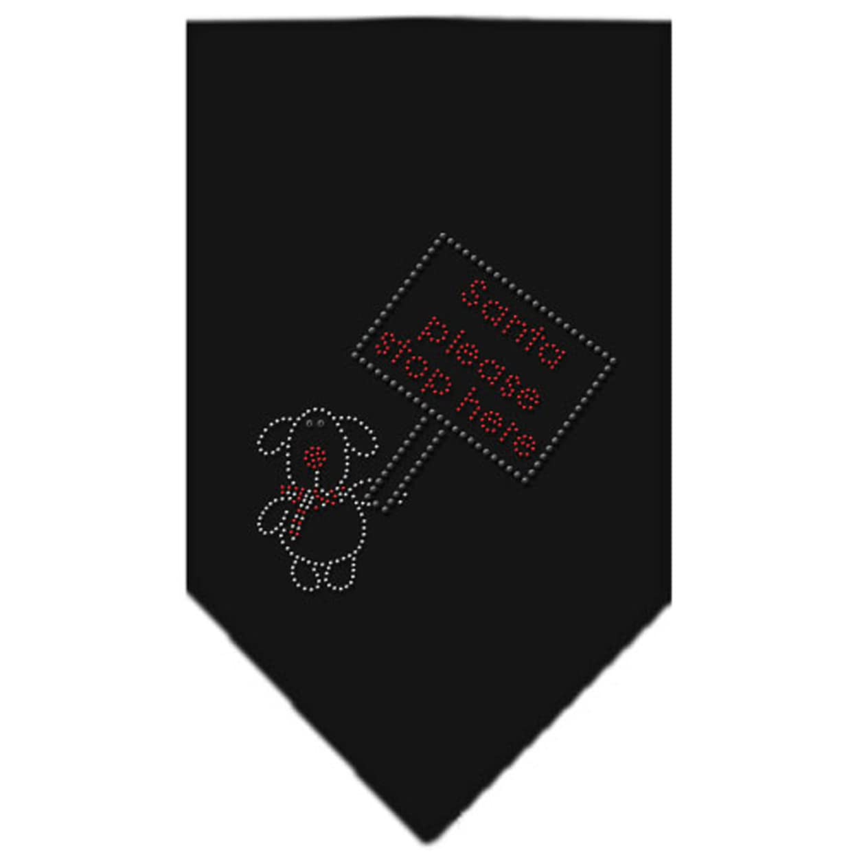 Mirage Pet Products Santa Please Stop Here Rhinestone Bandana, Small, Black