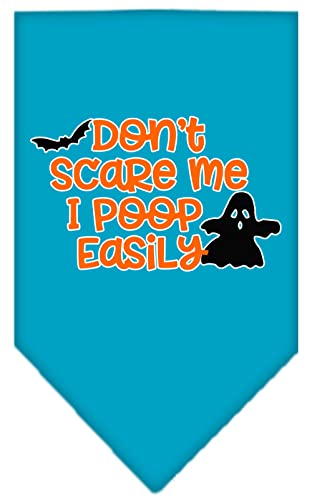 Halloween Pet and Dog Bandana Screen Printed, "Don't Scare Me, I Poop Easily" Turquoise Small