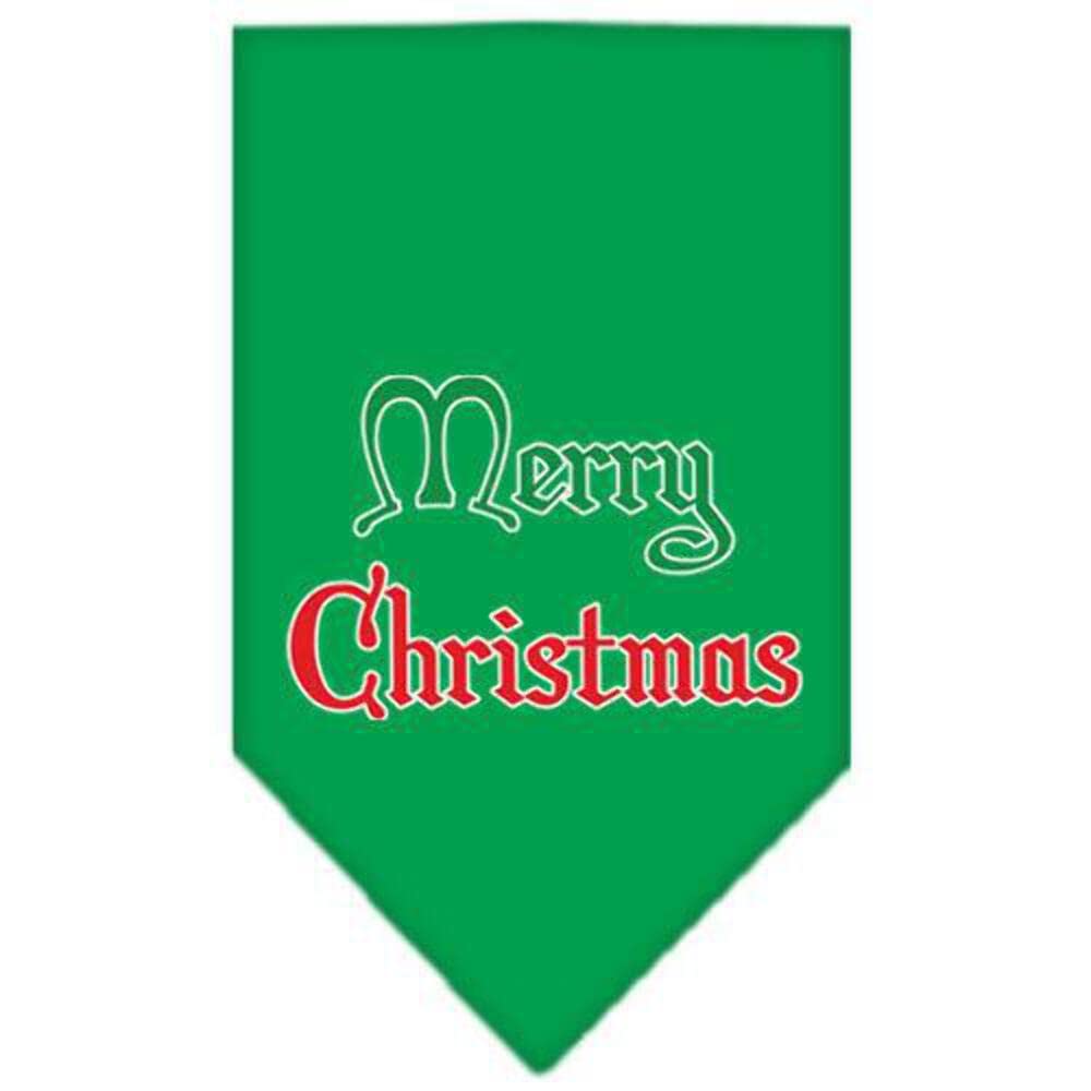 Christmas Pet and Dog Bandana Screen Printed, &quot;Merry Christmas&quot; Emerald Green Large