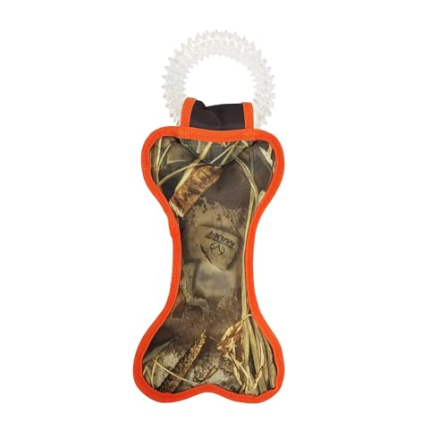 Pets First Realtree Dog Dental Teething Ring Tug Toy & Nylon Squeak Bone Toy. Tough Sturdy Pet Toy With Realtree Logo. Best Dog