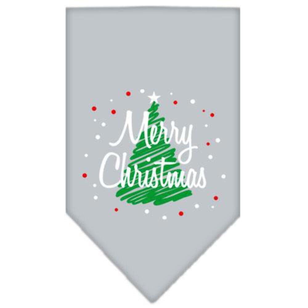 Christmas Pet and Dog Bandana Screen Printed, &quot;Scribble Merry Christmas&quot; Grey Small