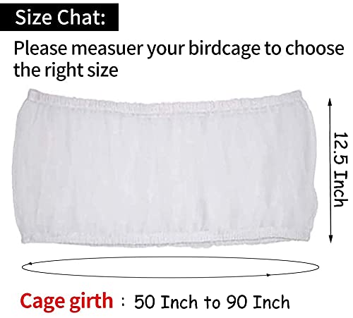 Bsbmieqm Universal Bird Cage Seed Catcher,Seed Catcher Guard Net Cover,Parrot Nylon Mesh Net Cover,Soft Airy Cage Net Stretchy Skirt For Round Square Cages(Circumference 50 Inch To 90 Inch，White)