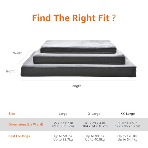 Amazon Basics Orthopedic Dog Bed Medium - Couch Style, Machine Washable, Non-Skid Removable Cover, 50'' X 34'' X 5'', Grey