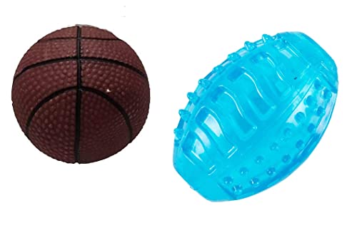 Psk Pet Mart Dog Toy Bouncy Ball With Multicolored Toy Rugby Ball For Dog (Combo Of 2, One Ball And One Toy Each). Pack Of 1