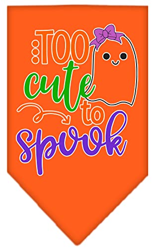 Halloween Pet and Dog Bandana Screen Printed, &quot;Too Cute To Spook - Girly Ghost&quot; Orange Large