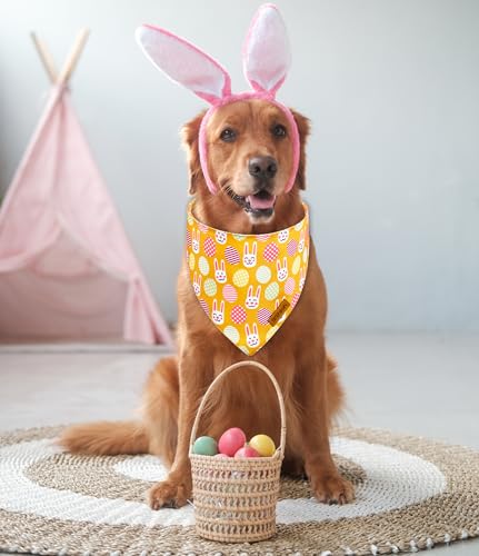 Thloh Easter Dog Bandanas With Snap Button, 2 Pack Reversible Spring Bandana For Boy & Girl, Premium Durable Fabric, Bunny And E