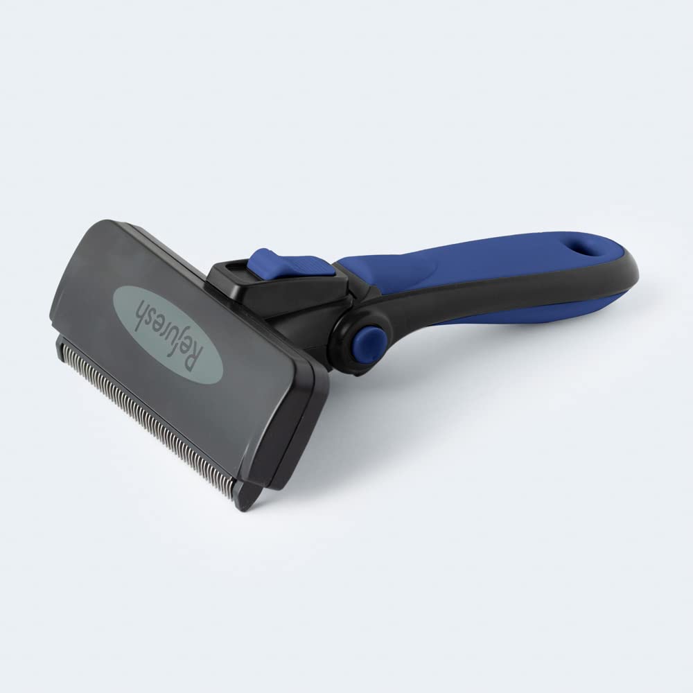 Refuresh Deshedding Dog Brush For Short/Medium Hair (Large,Blue) - Gentle Deshedding Tool For Dogs & Cats - Reduces Shedding, Wi