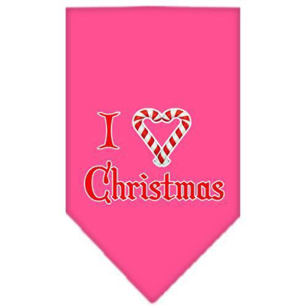 Christmas Pet and Dog Bandana Screen Printed, &quot;I Heart Christmas&quot; Light Pink Large