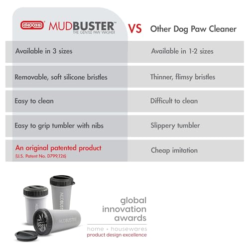 Dexas Mudbuster Portable Dog Paw Washer/Paw Cleaner, Large, Light Gray