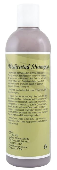 Jeffers Equine Medicated Horse Shampoo, 32 oz - Detergent Free Horse Wash with Coconut Oil Base for Moisturizing, Grooming, Coat