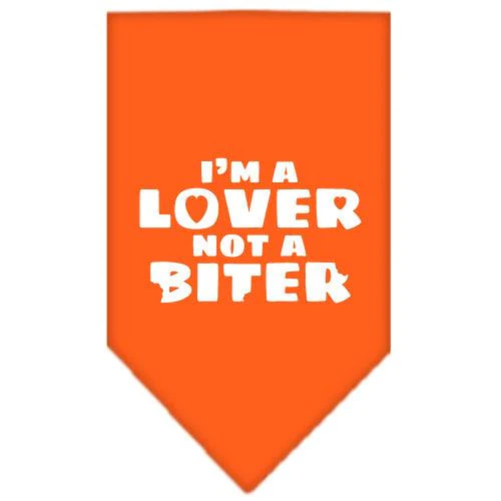 Pet and Dog Bandana Screen Printed, &quot;I'm a Lover, Not A Biter&quot; Orange Large