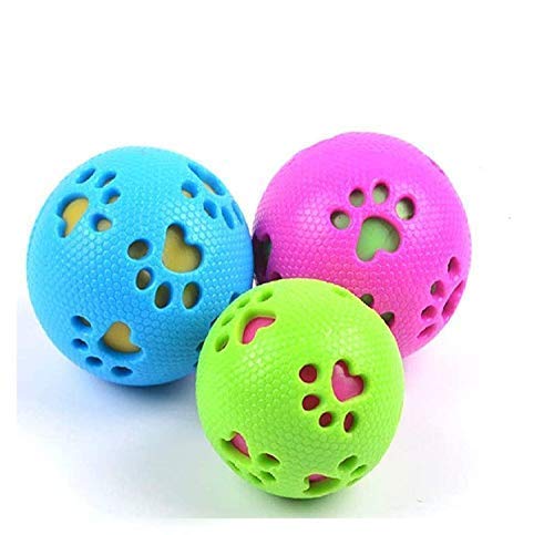Pups&Pets Hard Squeeze Green Squeak Ball Dog Toy Paw Design Piece Squeaky Ball Toy for Dog/Puppy. (Pack of 3 Color May Very)...
