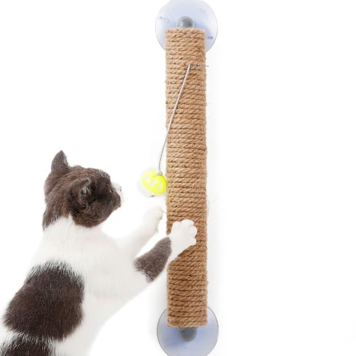 Pet Life Stick N Claw Sisal Rope and Toy Suction Cup Stick Shaped Cat Scratcher, Brown