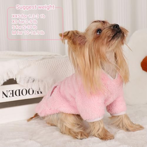 Dog Sweater Hoodie Fleece Warm Fuzzy Velvet Sweaters Winter Clothes For Small Dogs Girl Boy (Pink, Medium)