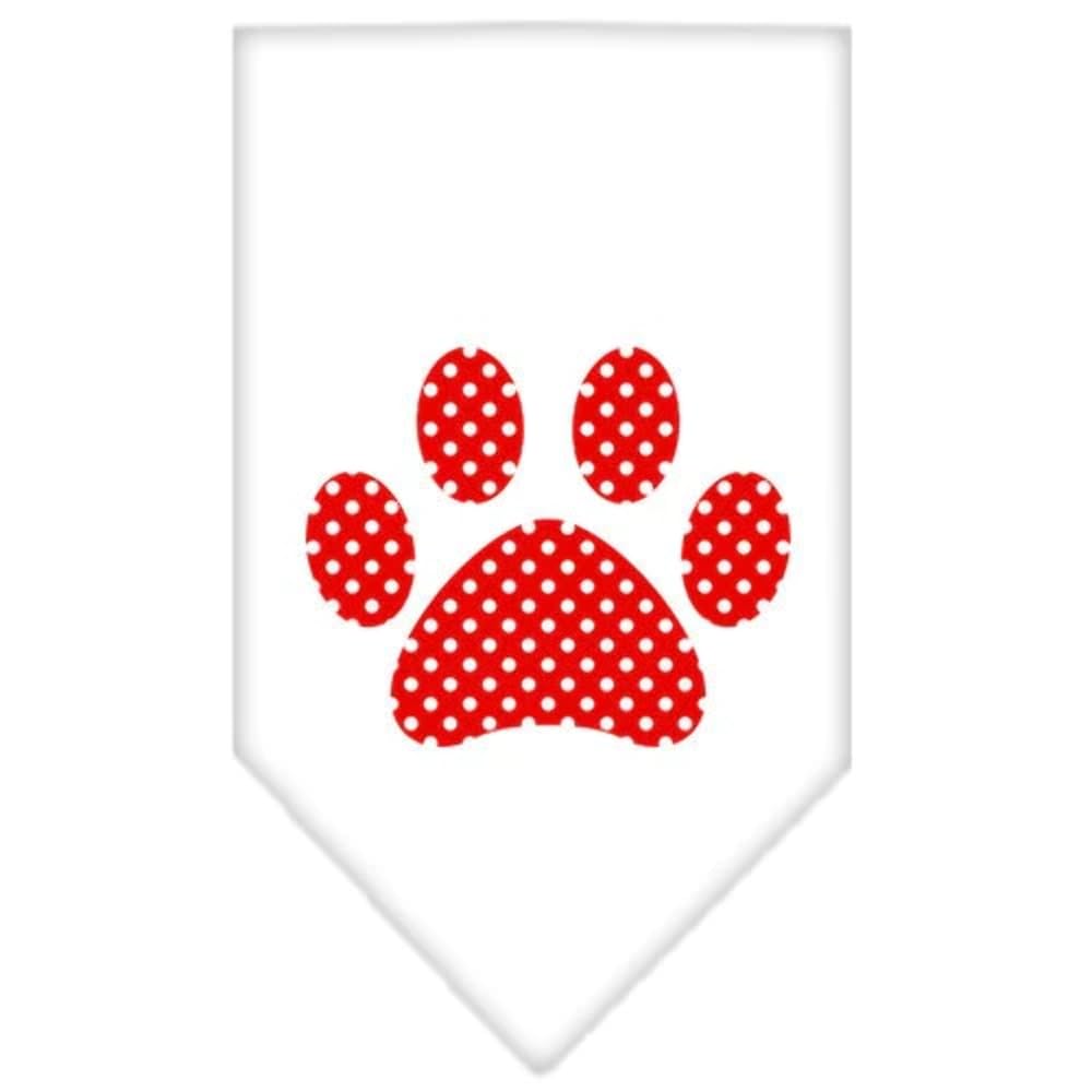 Pet and Dog Bandana Screen Printed, Red Swiss Dot Paw Bright Pink Small