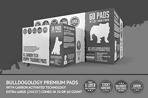 Bulldoglogy Carbon Black Puppy Pee Pads With Adhesive Sticky Tape - Extra Large Charcoal Housebreaking Dog Training Wee Pads (24X35) (60-Count, Black)