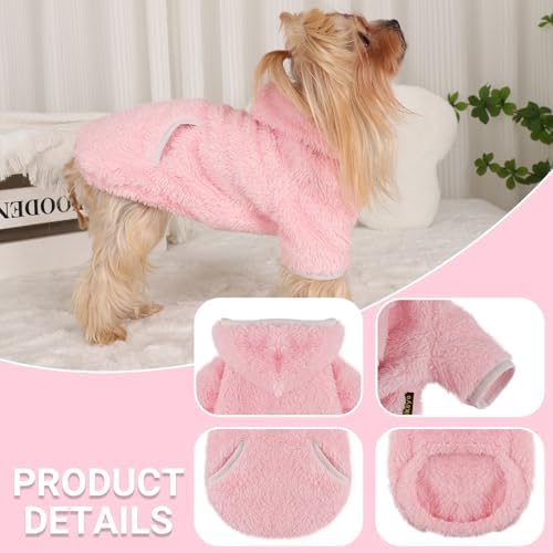 Dog Sweater Hoodie Fleece Warm Fuzzy Velvet Sweaters Winter Clothes For Small Dogs Girl Boy (Pink, Medium)