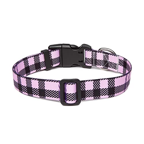 Mercano Adjustable Dog Collar - Special Design Patterns, Soft Nylon Comfortable Durable Pet Collar For Small Medium Large Dogs (M, Purple Plaid)