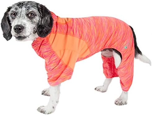 Pet Life  Active Downward Dog Heathered Performance 4Way Stretch Twotoned Full Body Warm Up Hoodie, Orange  Xlarge