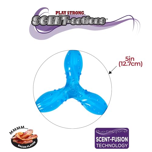 Spot Play Strong Scent-Sations Trident - Scent-Infused, Strong, Durable Tpr Rubber, Heavy Duty Dog Toys For Aggressive Chewers Up To 45Lbs, Perfect For Small & Medium Breeds, 5In, Bacon Flavored