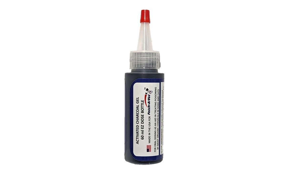 Fetch A Vet Activated Charcoal Gel 60ml EZ Dose Bottle (1Pack) Pet Emergency First Aid Poison Antidote Treatment